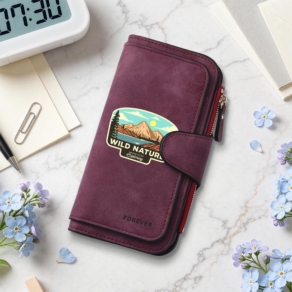 Vintage Wild Nature Pattern Portable Faux Leather Wallet Stylish Multi Card Storage Pocket Purse For Daily Commute And Outdoor Use
