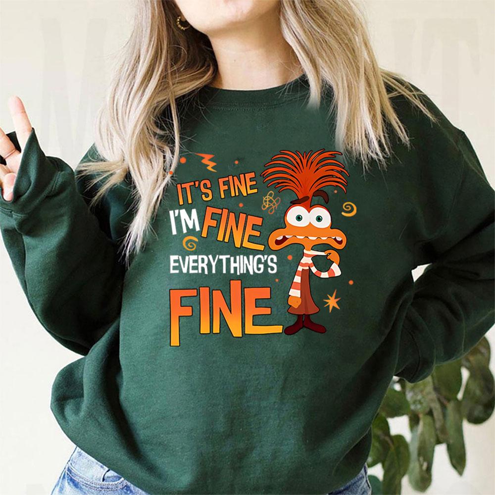 

Тревога изнутри 2 Толстовка Everything Is Fine Тревога изнутри Эмоции Футболка Ретро Психическое здоровье Толстовки Подарок фанатам S темно-зеленого