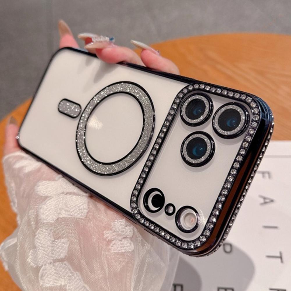 Diamond Bling Glitter Magnetic Case For iPhone 17 Air 16E 16 15 14 Plus 13 11 12 16 17 Pro Max Transparent Protector Cover