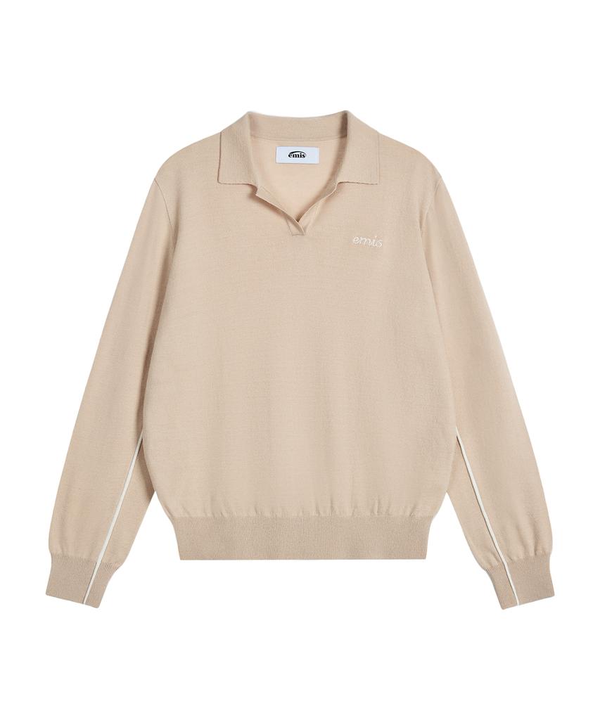 Imiseu (W) Collar Knit Top-Beige