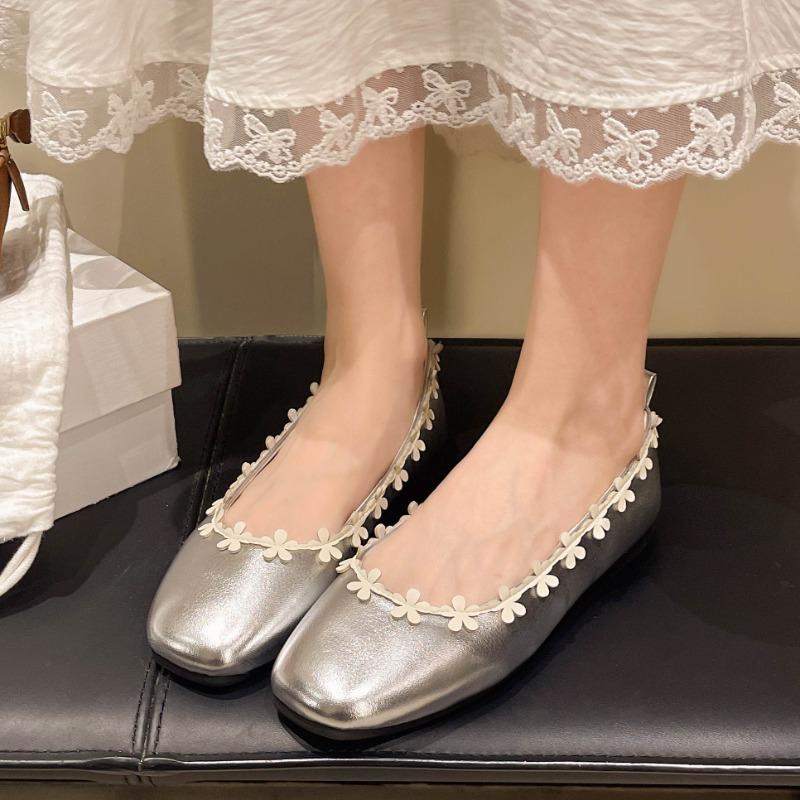 

Модные женские туфли-балетки с цветком, модные неглубокие сандалии, дизайнерские элегантные женские туфли 2025, новые повседневные кроссовки, летние Zapatillas Mujer 40 серебряный