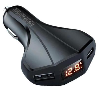 Charger - E.F.CONNECTION - Fast Charger - 2 Type-C and USB Ports - Volte Display - Black