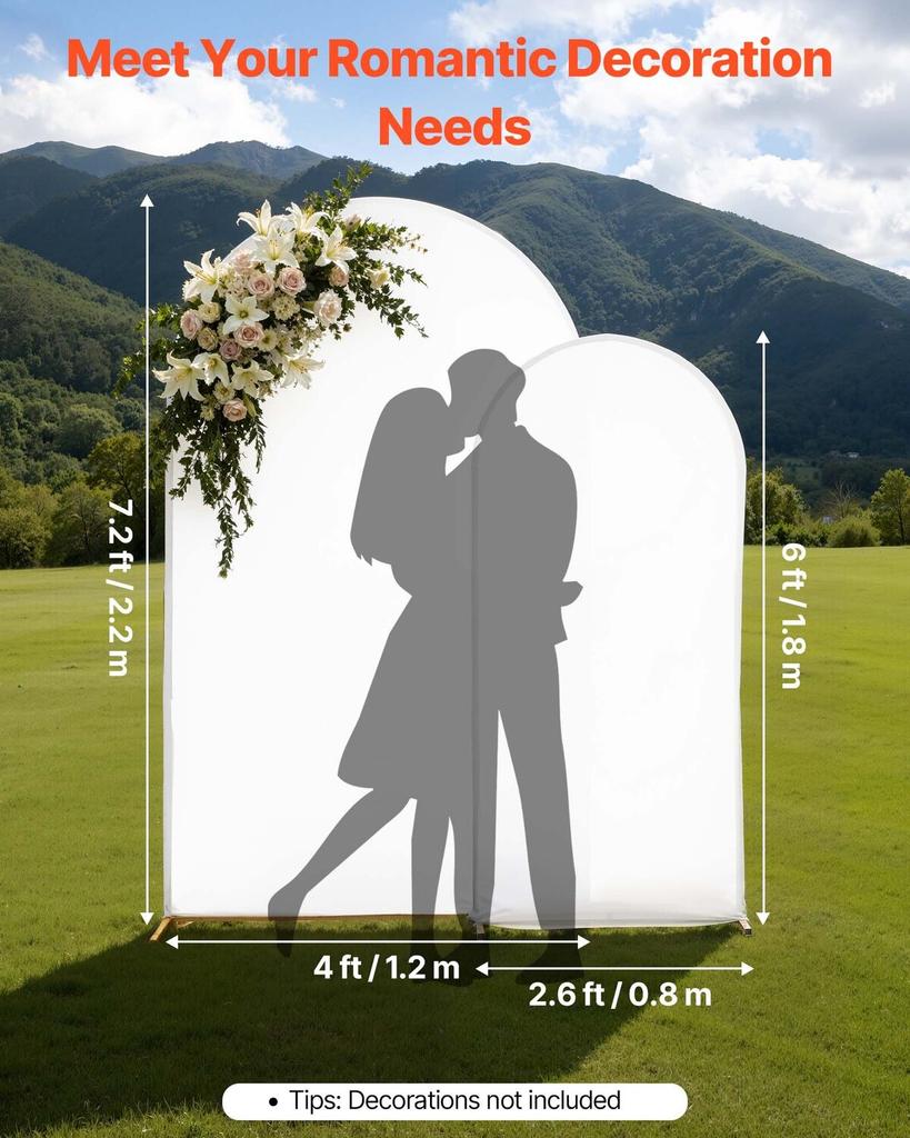 Arch Backdrop Stand, Set of 2, 2.2 m and 1.8 m, Stable Structure, Easy Assembly, Gold Metal Arch Backdrop Stand with Cover for Wedding, Birthday