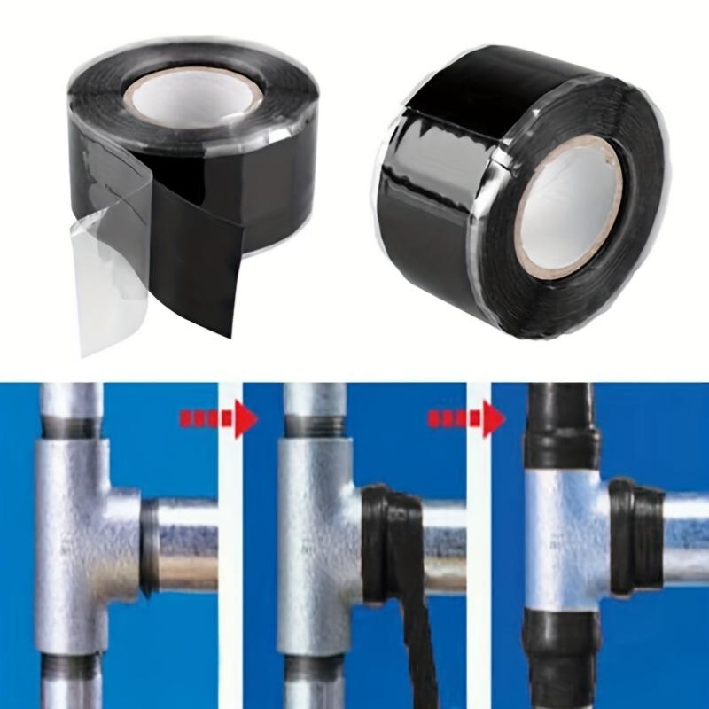 Self-Adhesive Silicone Pipe Repair Tape Waterproof Leak-Proof Black Sealing Tape with Thickened Adhesive & Easy-Use Dispenser for Quick Pipe Fixing