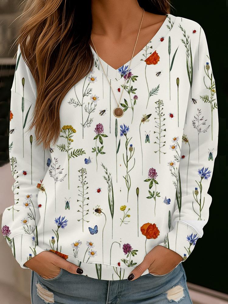 

Casual V-Neck Long Sleeve Pullover Digitally Printed Womens Sweatshirt Trendy Graphic Design Comfortable Daily Wear for Ladies XXL