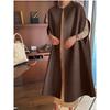 K-style Fall and Winter Solid Color Commute Cloak Stylish Loose-Fitting Batwing Sleeve Shirt Wool Mid-Length Vest Cardigan Outwear Women