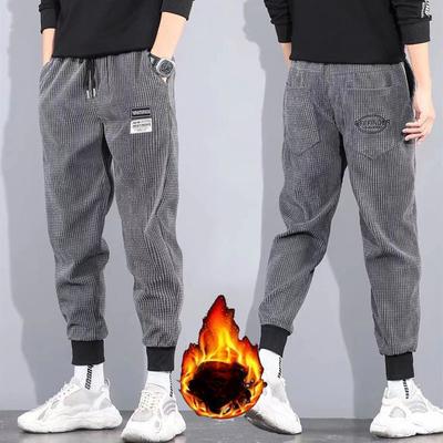 Men's Spring Autumn Winter Plus Size Corduroy Thick Lace Up Warm Leg Pants Sports and Casual Comfortable Loose Velvet Pants