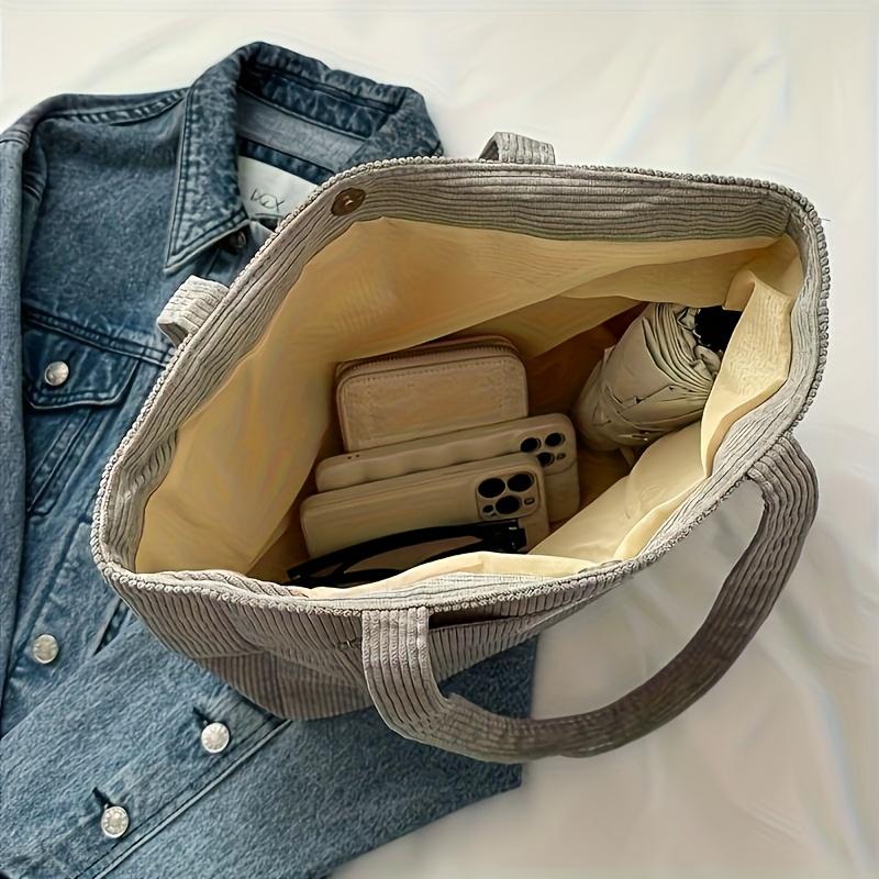 Women'S Corduroy Shoulder Bag, Large Capacity Tote Bag with Fixed Straps, Machine Washable, Polyester Lined, Ladies Handbag