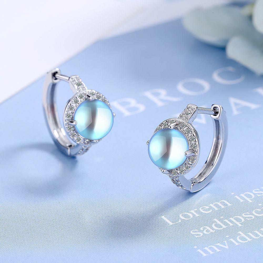 

Полные круглые серьги Серьги с лунным камнем Посеребренные серьги с родиевым покрытием Серьги-цепочки синий