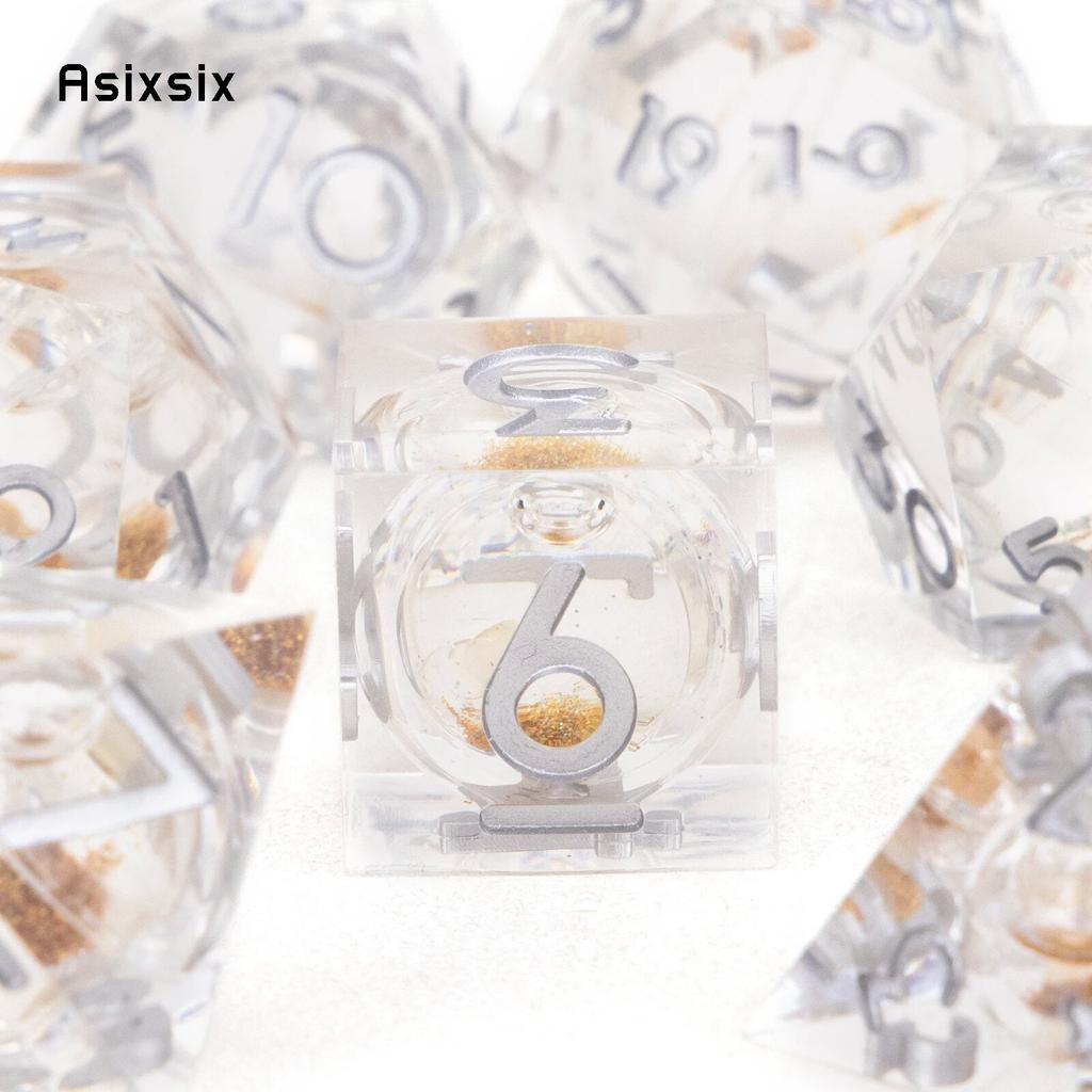 7 Pcs White Silver Number Sharp Edge Resin Dice Polyhedral Dice Suitable for Role-Playing RPG    Board Game