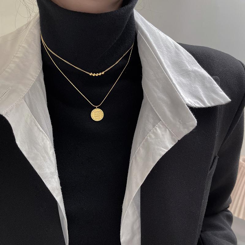 2026 New Stainless steel Double Layer Letter Round Pendant Necklace Women's Gift Indelible Jewelry Party Neck chain Accessories