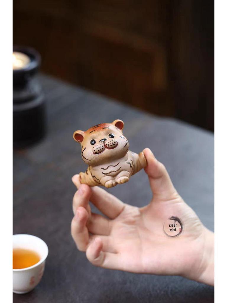 Yixing Zisha Handmade Lucky Zodiac Tiger Tea Pet Ornament