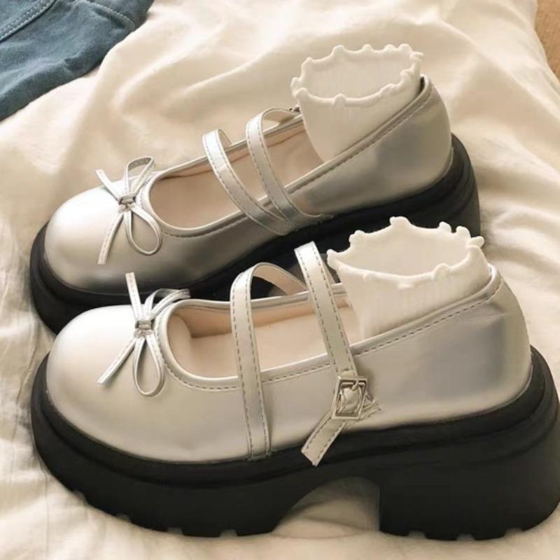 

Модная женская обувь 2025 Бренд Неглубокие женские туфли на высоком каблуке Модное платье с бантом-бабочкой Новые универсальные бестселлеры Мэри Джейн zapatos 40 серебряный