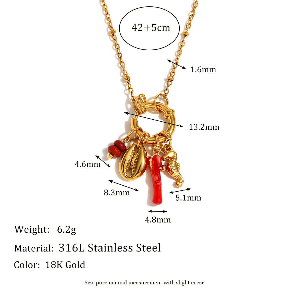 

MamacitaSlay 18K Gold Plated Stainless Steel Shell Seahorse Necklace Vacation Waterproof Jewelry Women s Unique Neck Jewelry 47cm