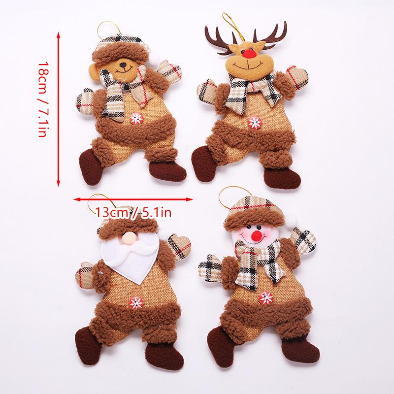 4pcs Christmas Tree Doll Pendant Santa Claus Snowman Elk Little Bear Party Dressing Xmas Decoration Accessory Pendant 2024