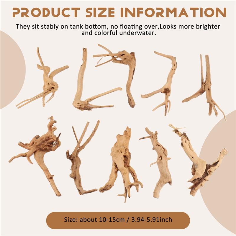 2025 Trend Mini Driftwood For Aquarium Natural Wood Branches Fish Tank Decorations Reptiles Tree Trunk Driftwood Assorted(10 Pac