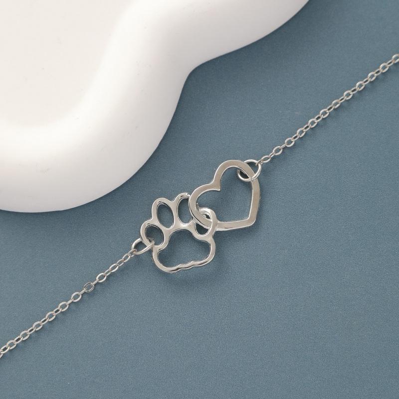 Dog Paw Print Heart Necklace: Women's Hollow Heart Clavicle Chain - European and American Style