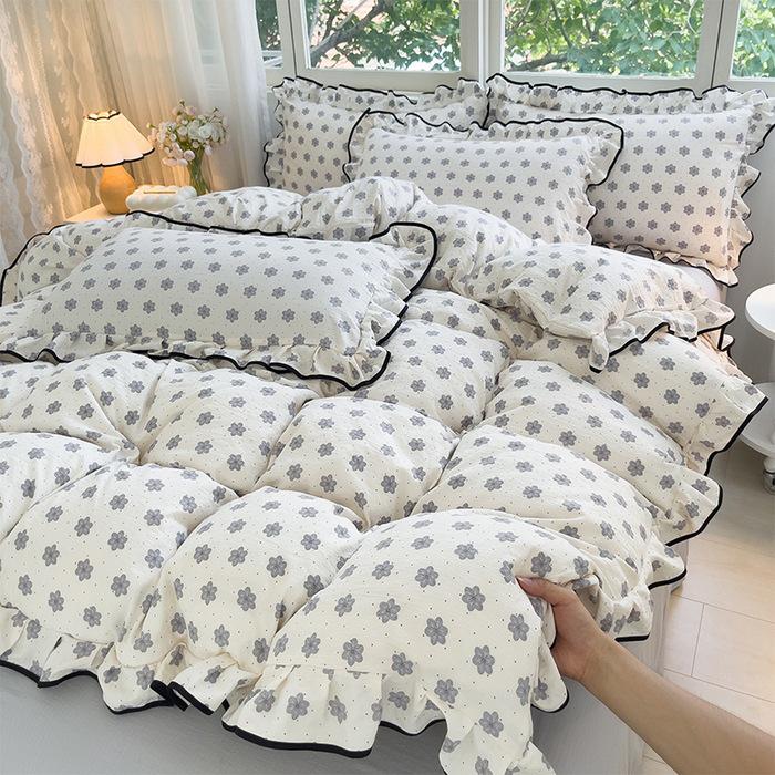 Korean Princess Cloud-like Crinkled Gauze Lace Cotton Bedding Set