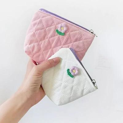 Corduroy Floral Coin Purse Small Wallet Women Cute Sanitary Pads Organizer Portable Key Earphone Card Case Makeup Cosmetic Bag
