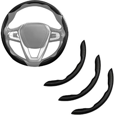 Carbon Fiber Steering Wheel Cover 3Pcs Anti-Slip Car Steering Wheel Accessories Snap On Grip 15 Inch Universal Matte Black