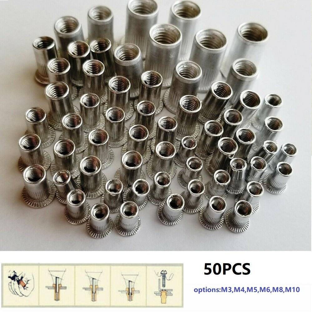 50XRivet Nuts M6-M10 Thread Stainless Steel Flat Head Rivet Nut  Insert Nutsert Pack M3/M4/M5/M6/M8/M10 For Automotive