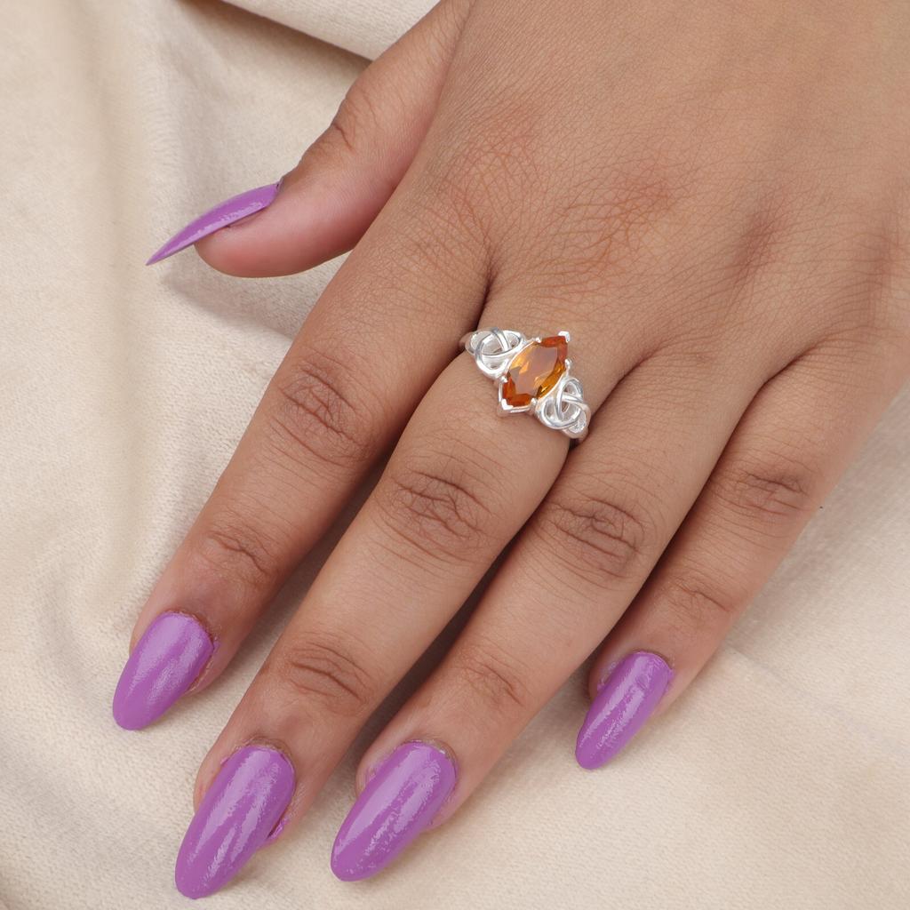 Natural Citrine Gemstone 925 Sterling Silver Jewelry Women's  Boho Ring For Gift CZR-5-4