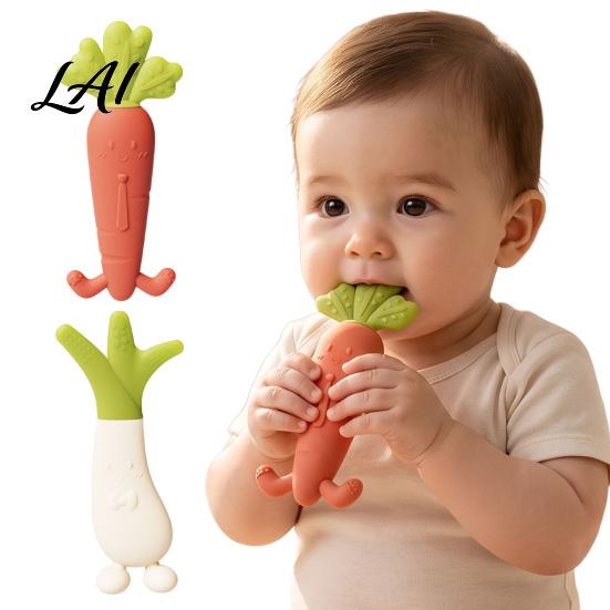 Baby Gum Massage Tool Silicone Carrot Teether Food-Grade BPA-Free Chew Toy for 3-6 Soft Elastic Teething Relief Months Soothing Massager Boil-Safe