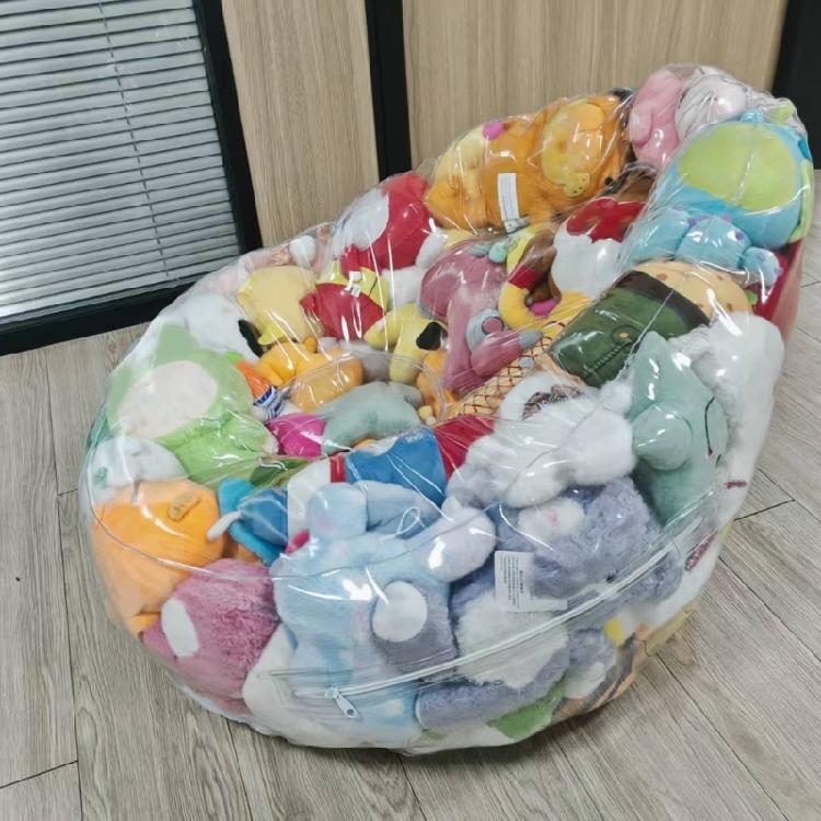 User Friendly PVC Clear Oversized Storage Sacks Holds 100 Plus Plush Toy And Transforms Into Supportive Bean Bag Chair
