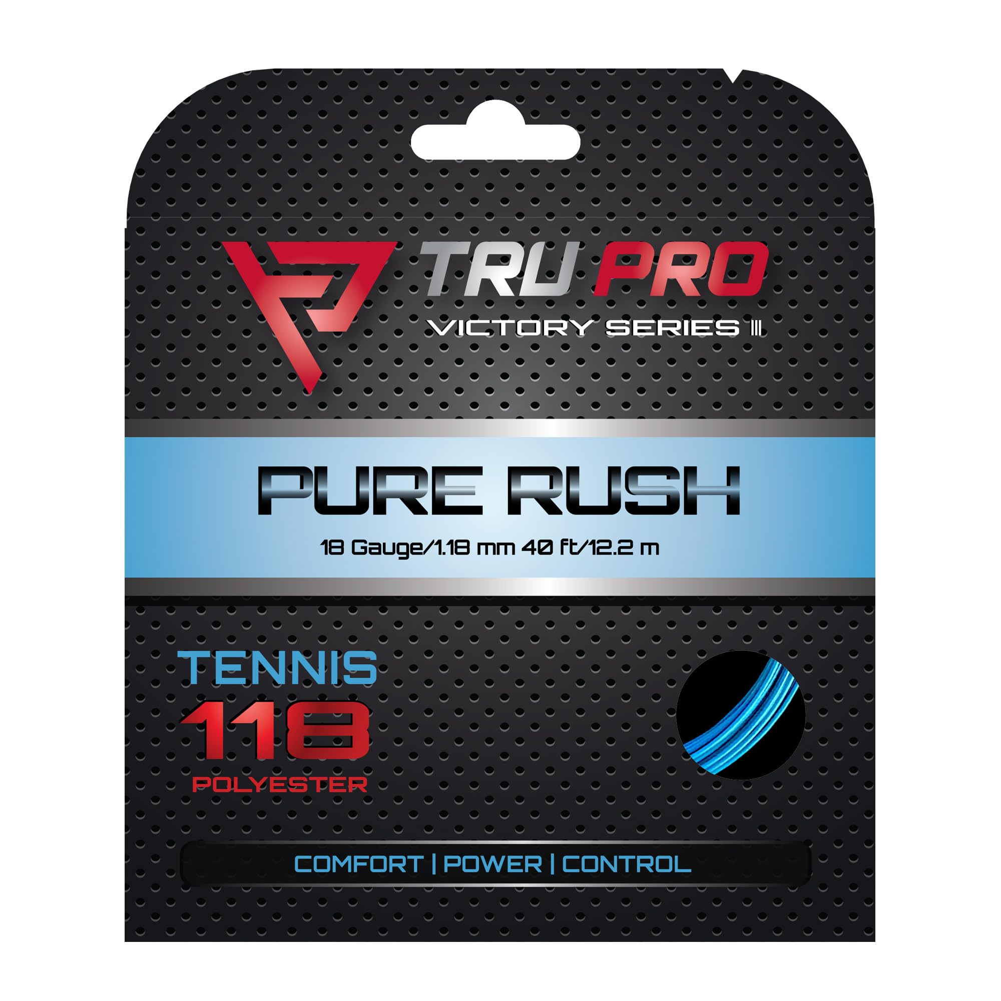 TRU PRO Pure Rush Tennis 18g Ocean Powerful and Biting Strings, (1.18mm), 12.2m, Blue, Hexagonal,