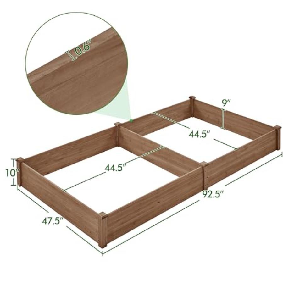 92.5 x 47.5 x 10in Wooden Raised Garden Bed 8x4ft Planting Box for Backyard Outdoor Horticulture Use Brown