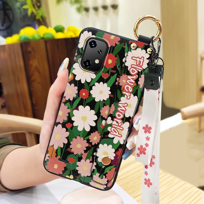 Oil Painting Flower Phone Case For UMIDIGI Bison X20 Wristband Wrist Strap Kickstand Soft Case Ring Protective Durable