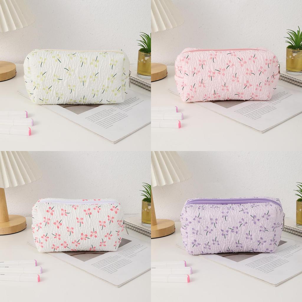 Fabric Pencil Case With Floral Pattern Large Capacity For Stationery Storage