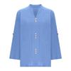 Women's Casual Fashion Solid Color Button V-Neck Long Sleeved Shirt Top Long Sleeved Shirt Top