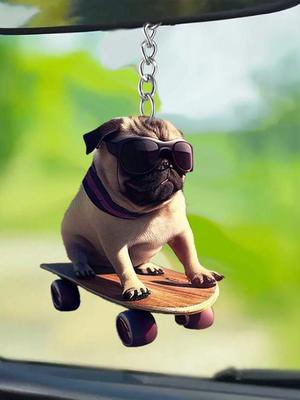 Charming and Cute Skateboard Pug Pendant Suitable for Car Rearview Mirrors DIY Backpack Pendant Is the Perfect Gift for Others
