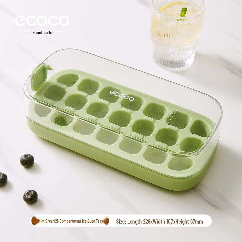 ecoco 21-Grid Silicone Press Ice Cube Tray with Lid