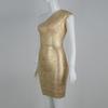 Gold-Stamped Silver Oblique Shoulder Bandage Evening Dress