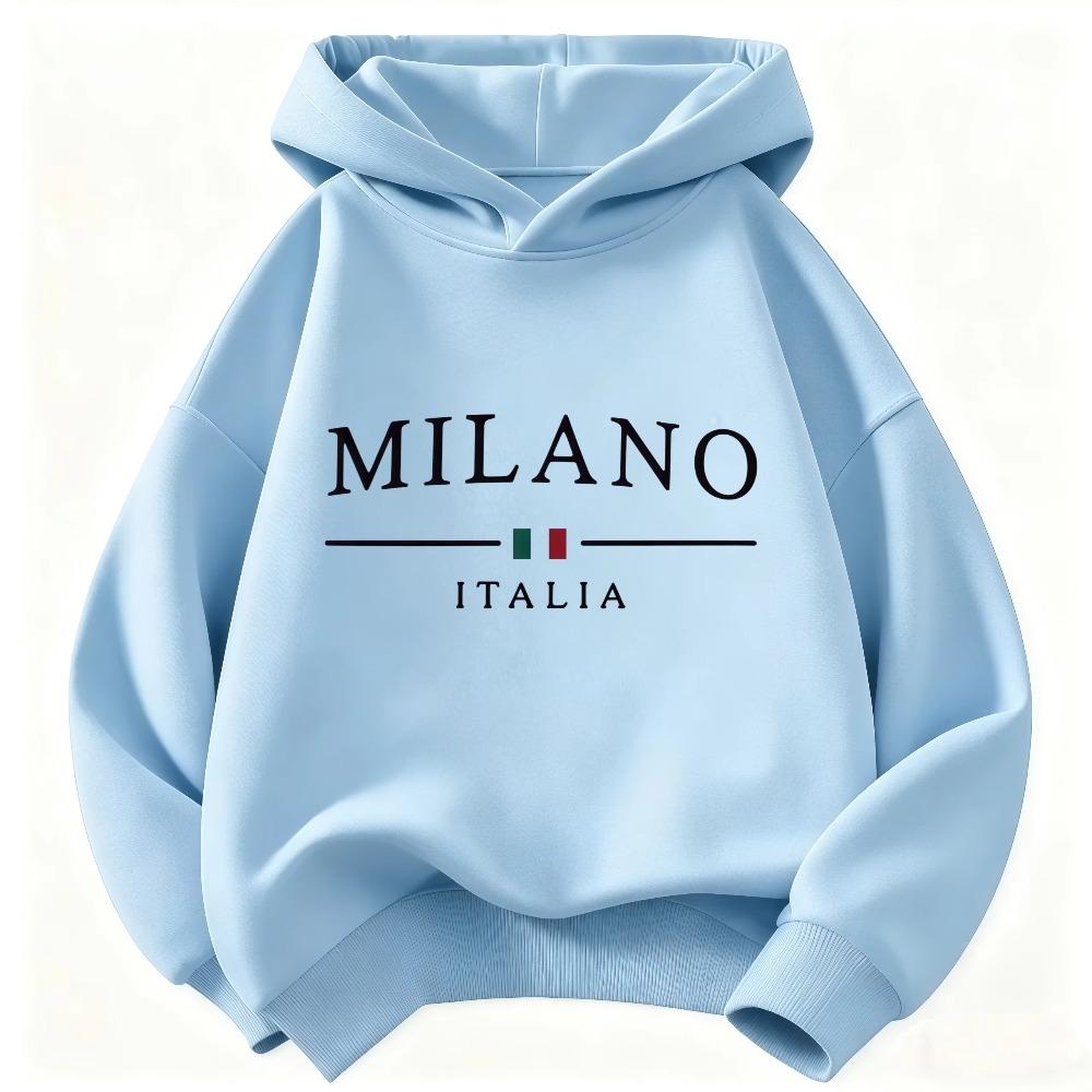 Mode Milano Italien Brief Aufdruck Lustiger Hoodie Kinder Y2k Kinder Sweatshirt Kapuzenpullover Freizeit Kapuzenpullover für Jungen Mädchen Kleidung