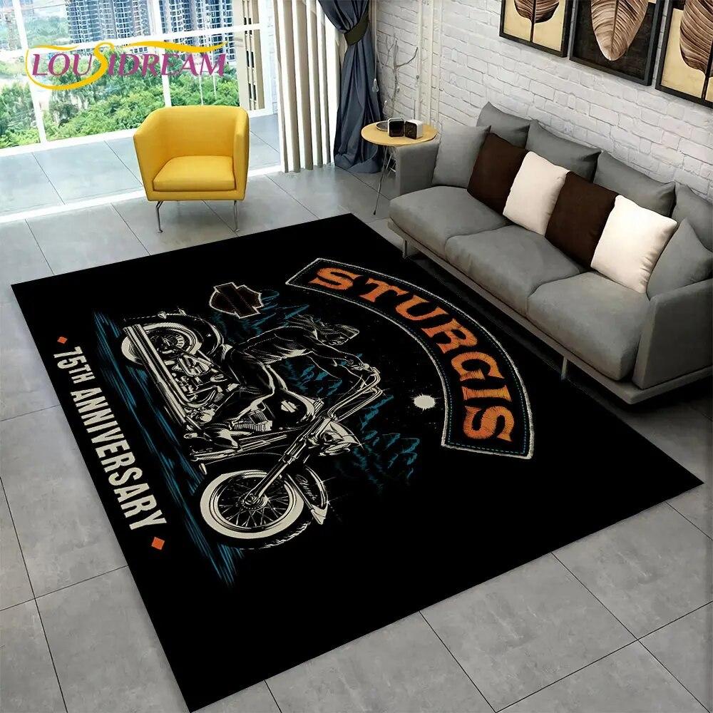 Retro Vintage Motocyklový koberec Lebka,Koberec do obývacího pokoje Ložnice Pohovka Rohožka Kuchyň Dekor,Dětská protiskluzová podložka