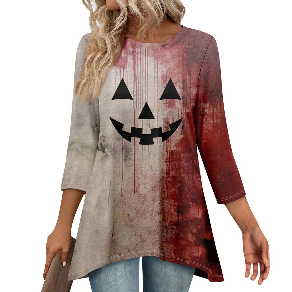 Tunic Tops For Women Loose Fit Prints Tops 3/4 Length Sleeve Womens Tops With Asymmetrical Hem