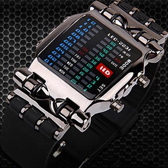 Watch Rectangle Adjustable Plastic Creative Number Matrix LED Digital Watch for Boys