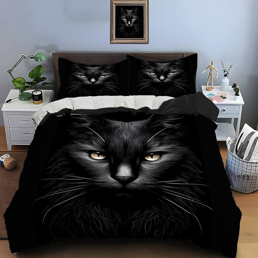 Black Cat Print Bedding Set Duvet Cover 1 Duvet Cover 2 Pillowcases Adult and Kids Bedding Set Luxury Comforter Bedding Sets