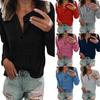 WomensTop Color Buttion Down Long Sleeve V-Neck Pullover Casual Fit Blouse