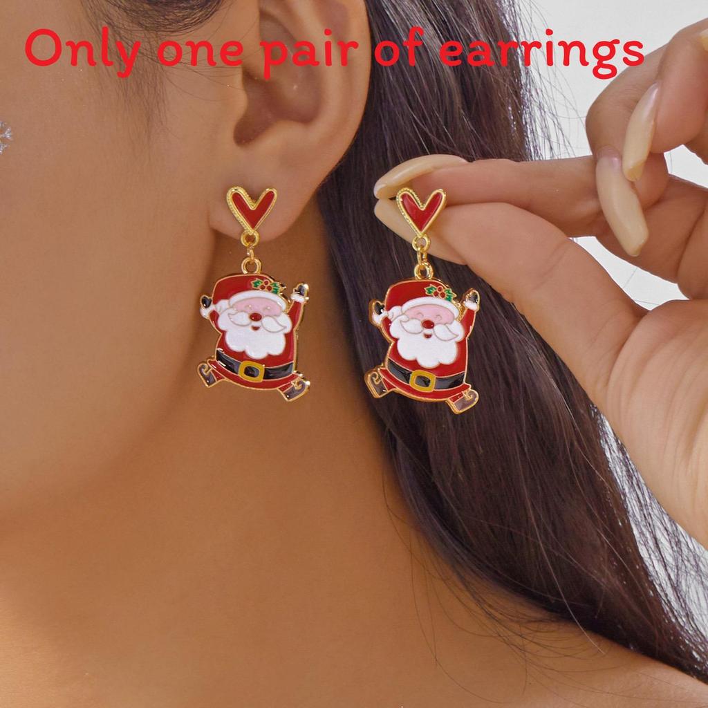 Festive Heart Earrings With Santa Reindeer Gingerbread For Christmas Party Accessory Santa