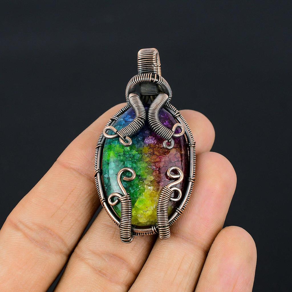 Rainbow Solar Quartz 999 Copper Wire Wrapped Pendant, Handmade Gemstone Pendant Jewelry, Gifts For Wife Brand New Pendant