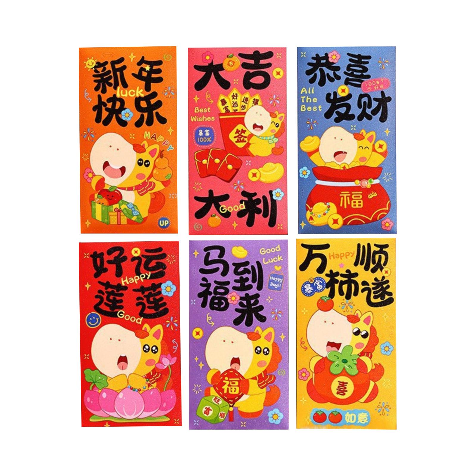 6 PCS Year Of Horse Red Envelope, Chinese New Year Red Envelope One Size