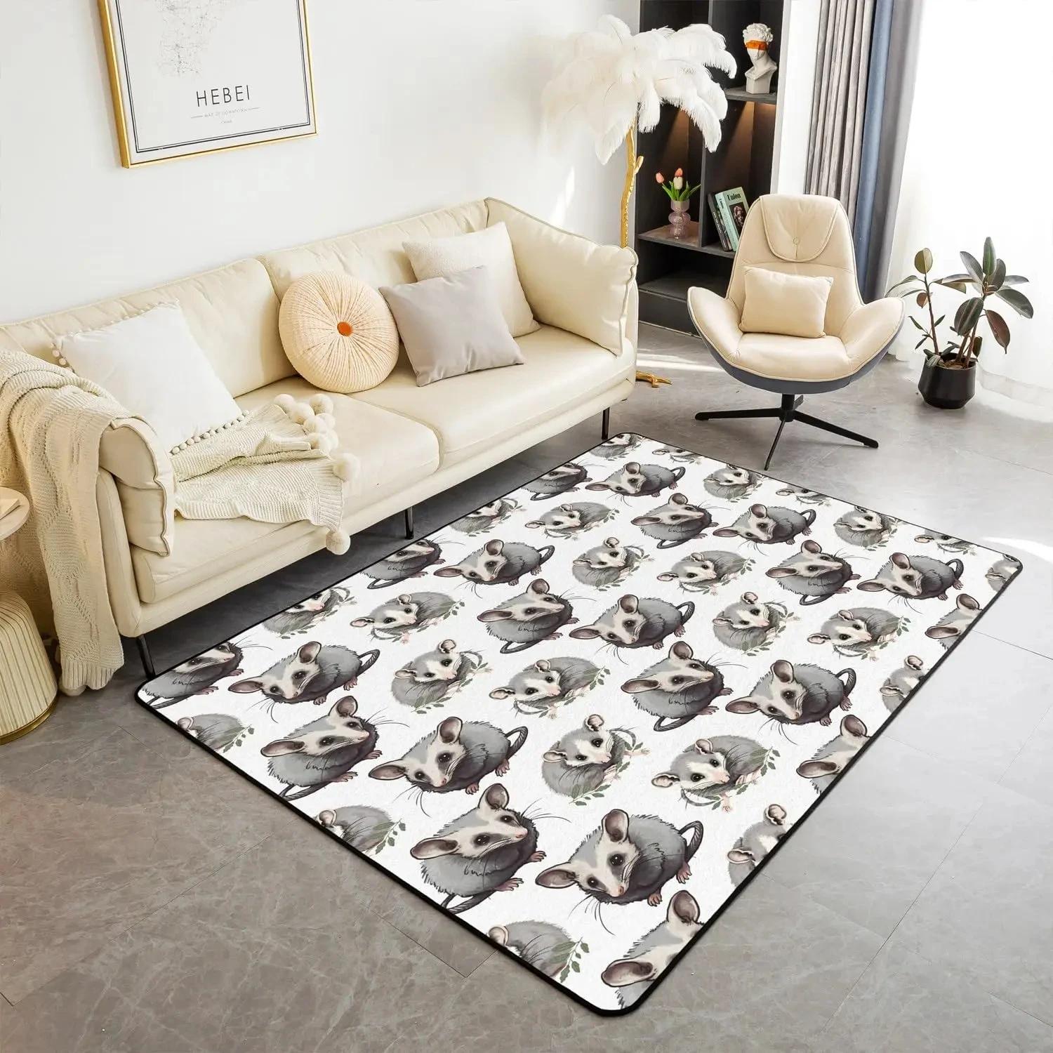 

Cute Opossums Area Rug, Cartoon Animal Carpet for Boys Girls Living Room Bathroom Playroom Decor Soft Non-Slip Indoor Floor Mat 40x60cm 16x24 inch