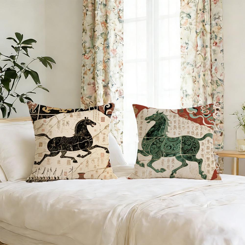 Ancient style horse cushion cover For Pillow Printing Sofa Decoration Home Car Room Coffee Shop Office Nordic Simplicity
