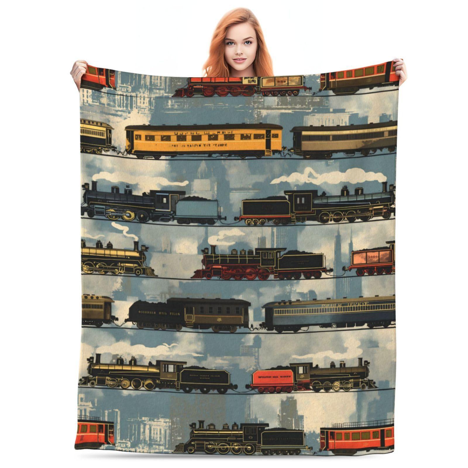 

Retro train pattern digitalprinted polyester Bedroom velvet flannel cover blanket Fleece soft sofa cover blankets for beds 75x100cm