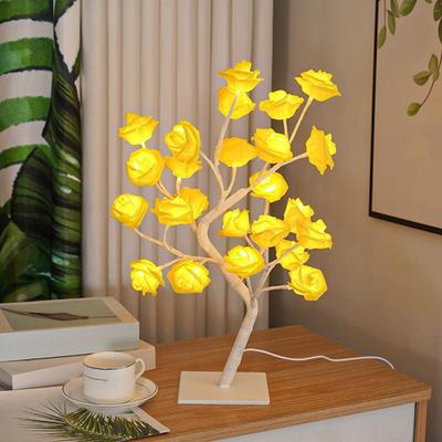 Rose Flower Tree Lamp 24 LED Rose Tree Table Lamp USB Powered Artificial Bonsai Flower Night Light for Bedroom Living