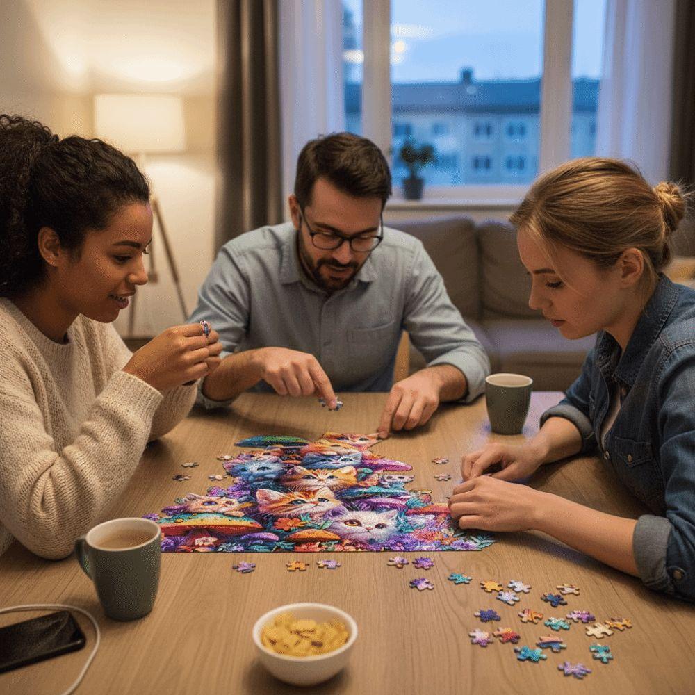 Cute Mushroom Cat Puzzle Irregular Shape Cat Wooden Jigsaw Adult Wooden Puzzle  Birthday Gift